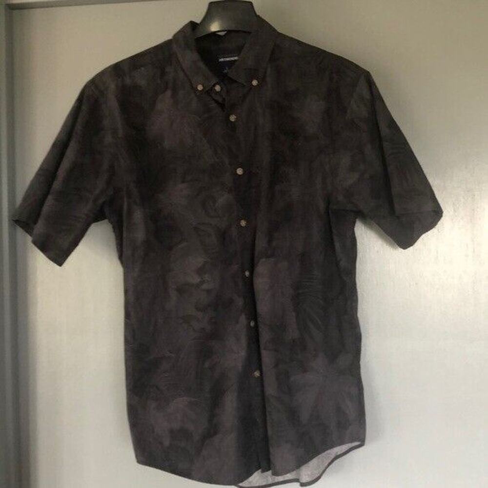 Arthouse Mens Shirt Size L Short Sleeves Black Tropical Button Front Cotton